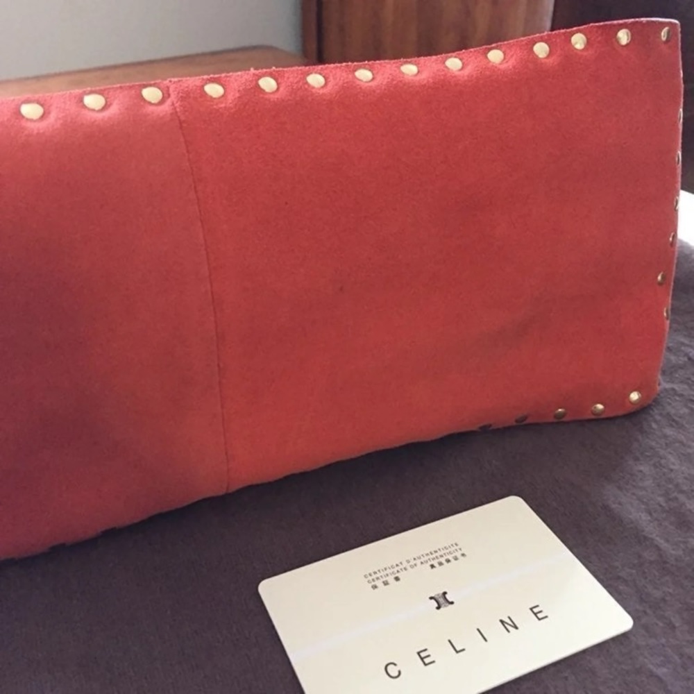 SOLD! Celine Boogie Coral Suede Gold Studded Bag - Picture 7 of 8